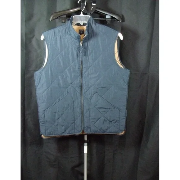 J Crew Vest Jacket Mens Medium Navy  Zip Quilted Outdoor Lined, Pockets - Picture 2 of 11